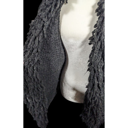 Kenar Italy Vintage Open Front Black Fringe Neck Cardigan Size Medium