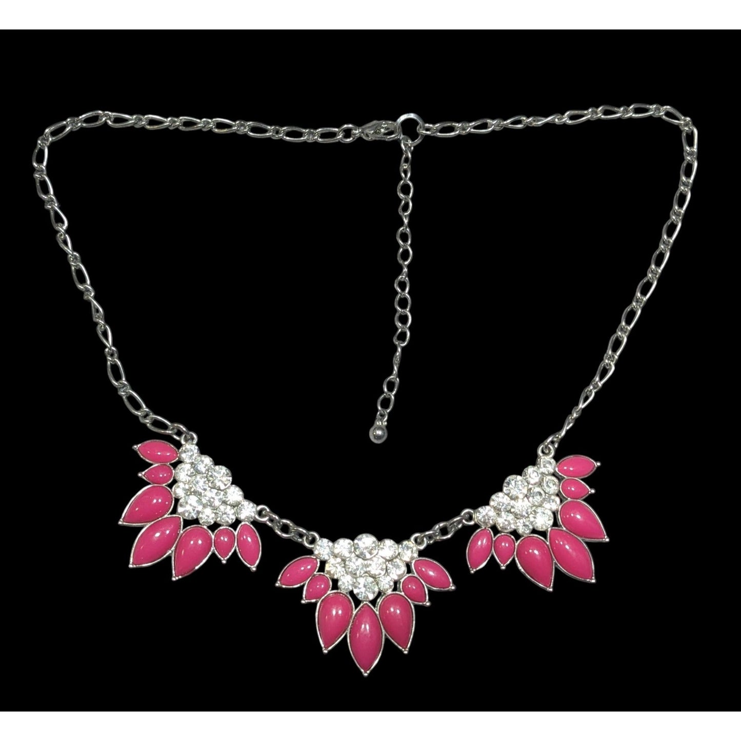 Y2K Floral Glam Pink And Silver Tone Statement Necklace