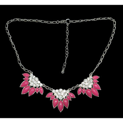 Y2K Floral Glam Pink And Silver Tone Statement Necklace
