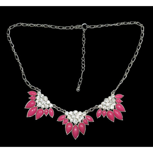 Y2K Floral Glam Pink And Silver Tone Statement Necklace