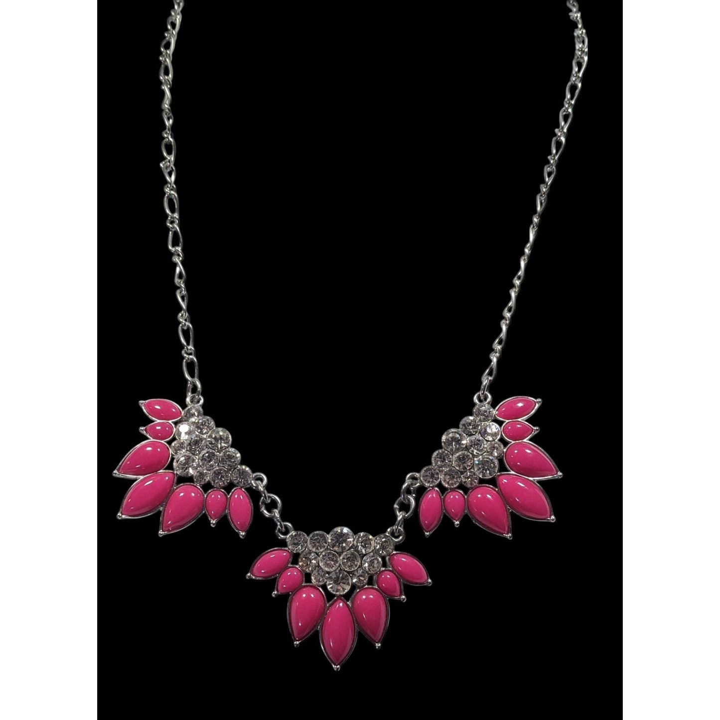 Y2K Floral Glam Pink And Silver Tone Statement Necklace