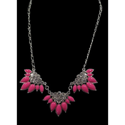 Y2K Floral Glam Pink And Silver Tone Statement Necklace