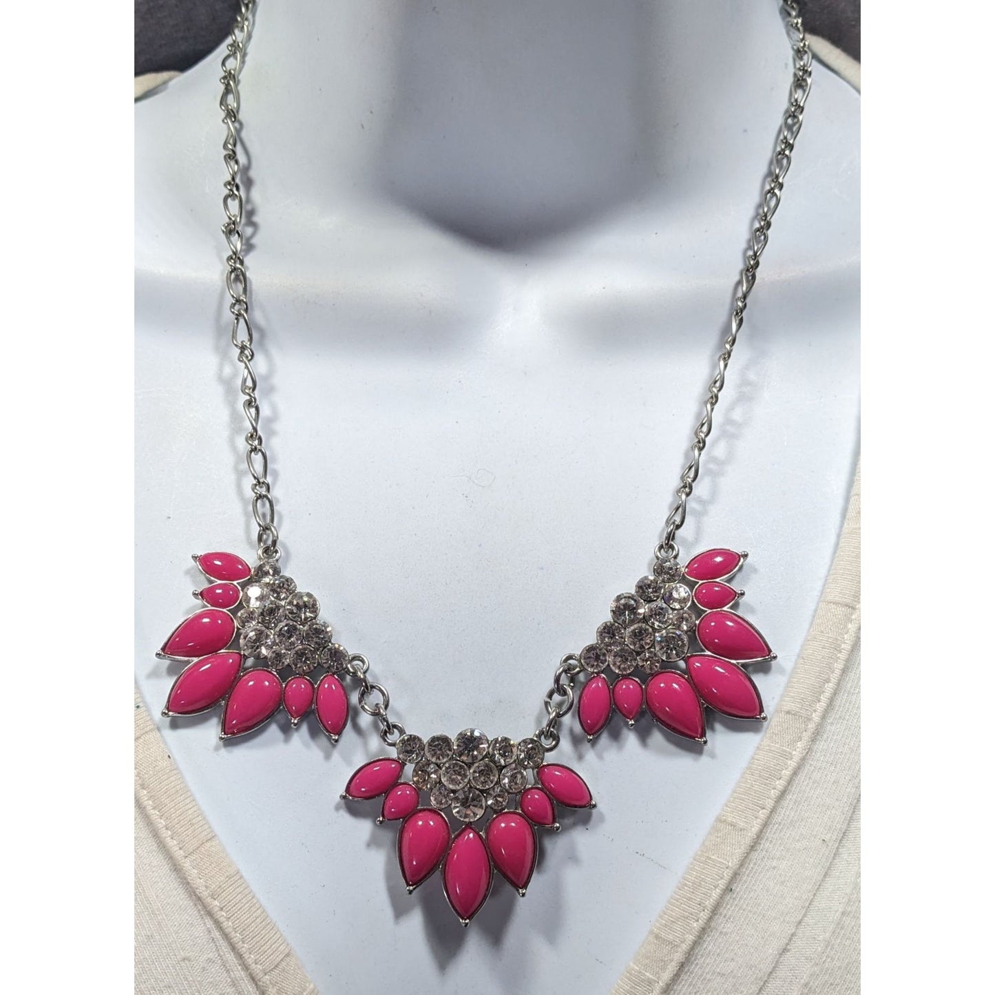 Y2K Floral Glam Pink And Silver Tone Statement Necklace