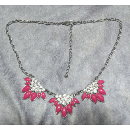 Y2K Floral Glam Pink And Silver Tone Statement Necklace