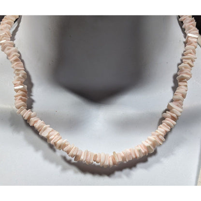 Beachy Bohemian Pastel Pink Seashell Chip Necklace