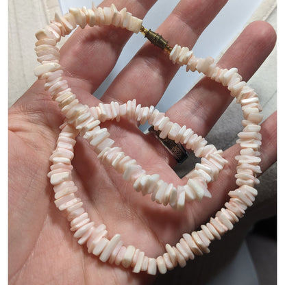 Beachy Bohemian Pastel Pink Seashell Chip Necklace