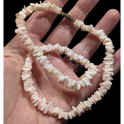 Beachy Bohemian Pastel Pink Seashell Chip Necklace
