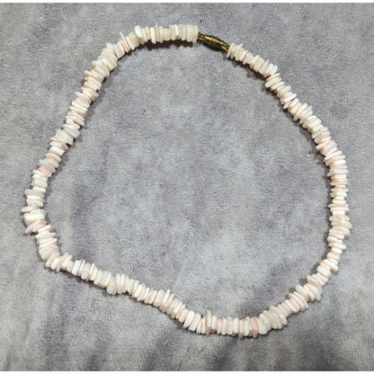 Beachy Bohemian Pastel Pink Seashell Chip Necklace
