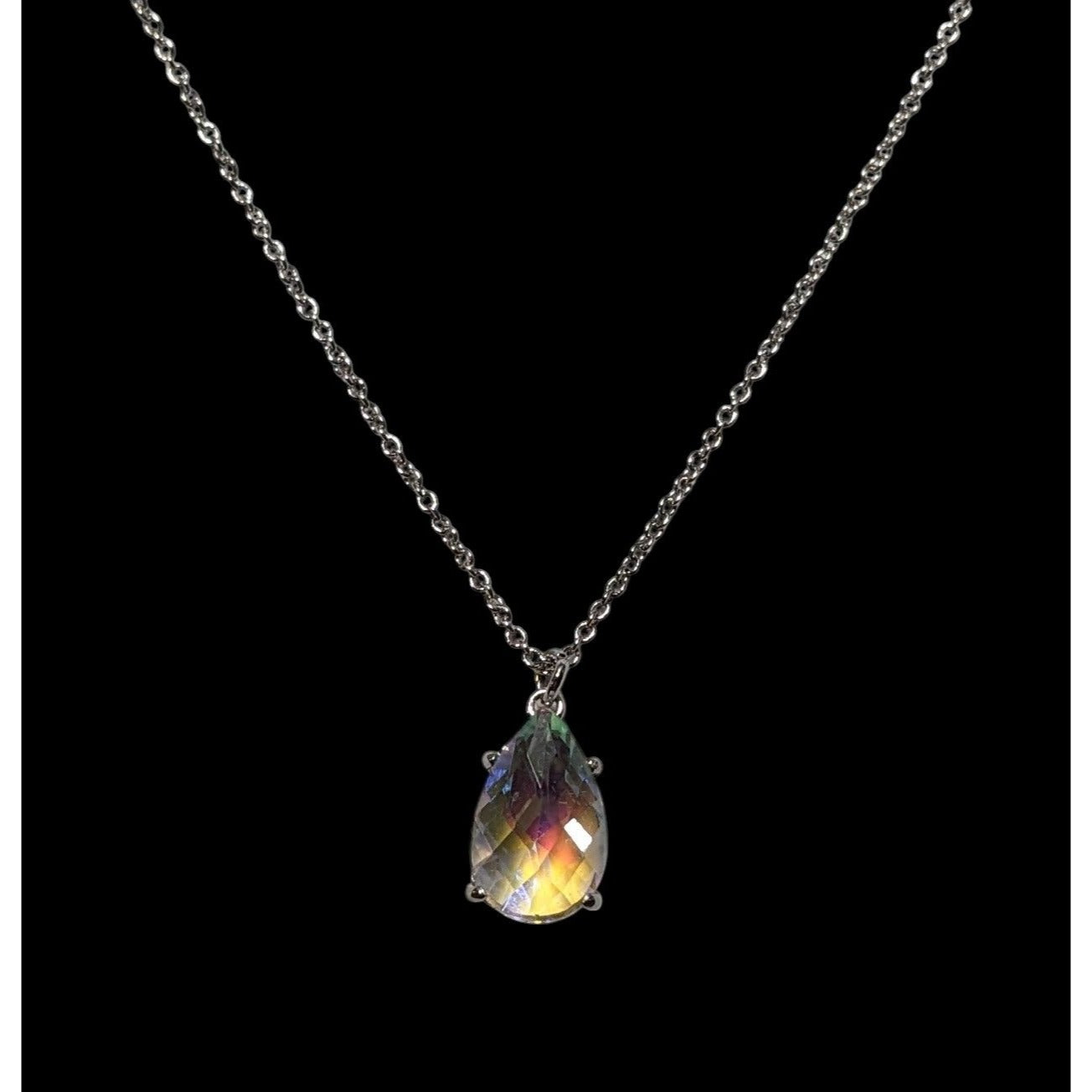 Whimsical Elegant Aurora Borealis Teardrop Pendant Necklace