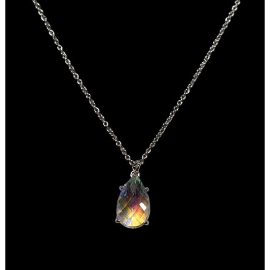 Whimsical Elegant Aurora Borealis Teardrop Pendant Necklace