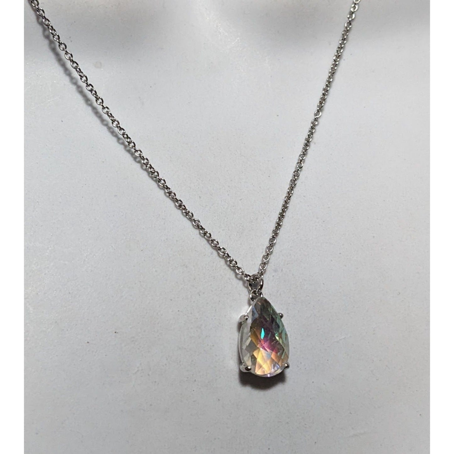 Whimsical Elegant Aurora Borealis Teardrop Pendant Necklace