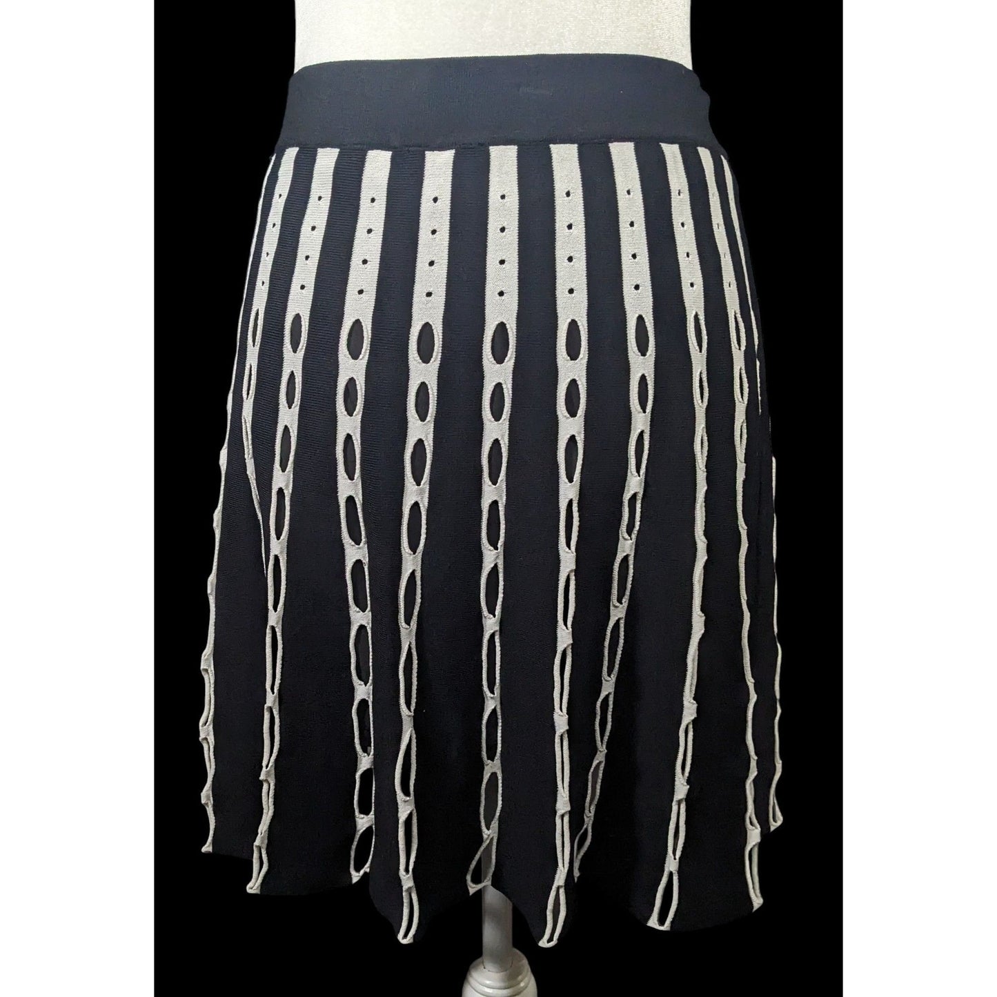 O.UE Gothic Black And White Stripe With Cutout Skirt Size Large