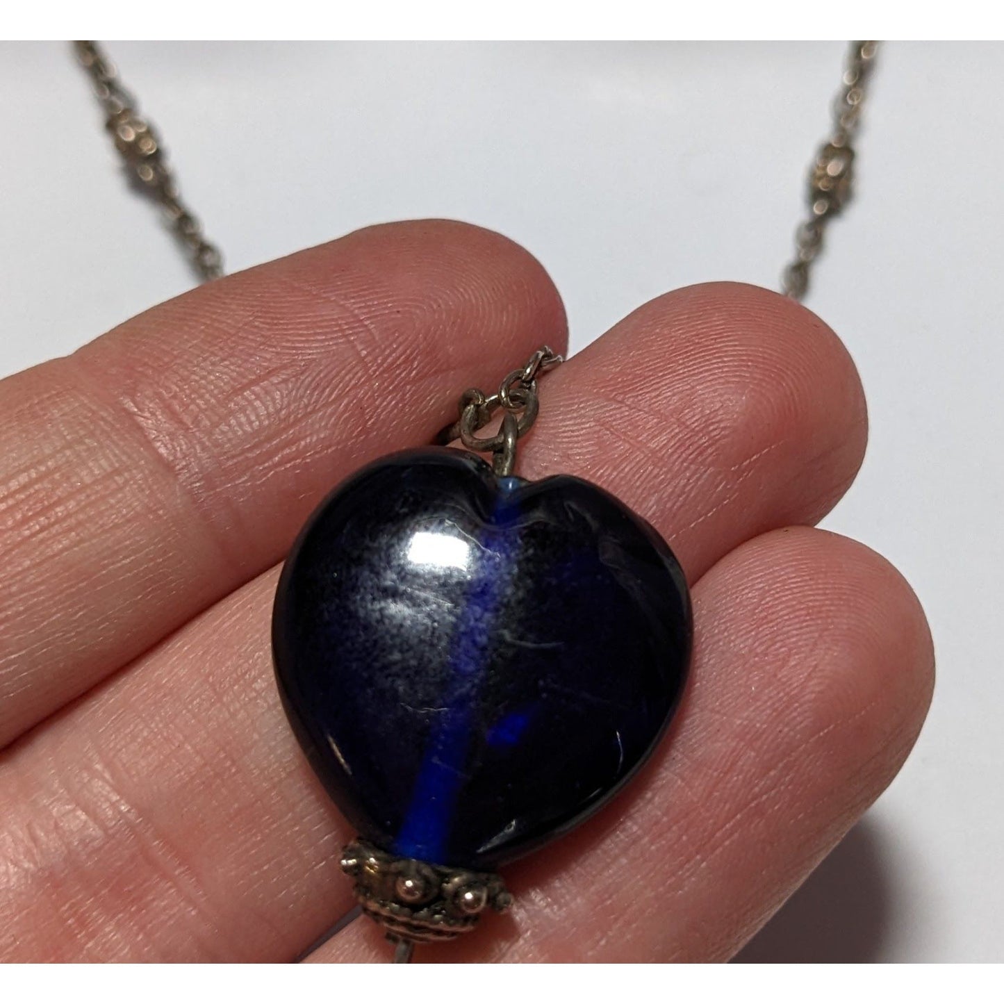 Cobalt Glass Beaded Heart Necklace
