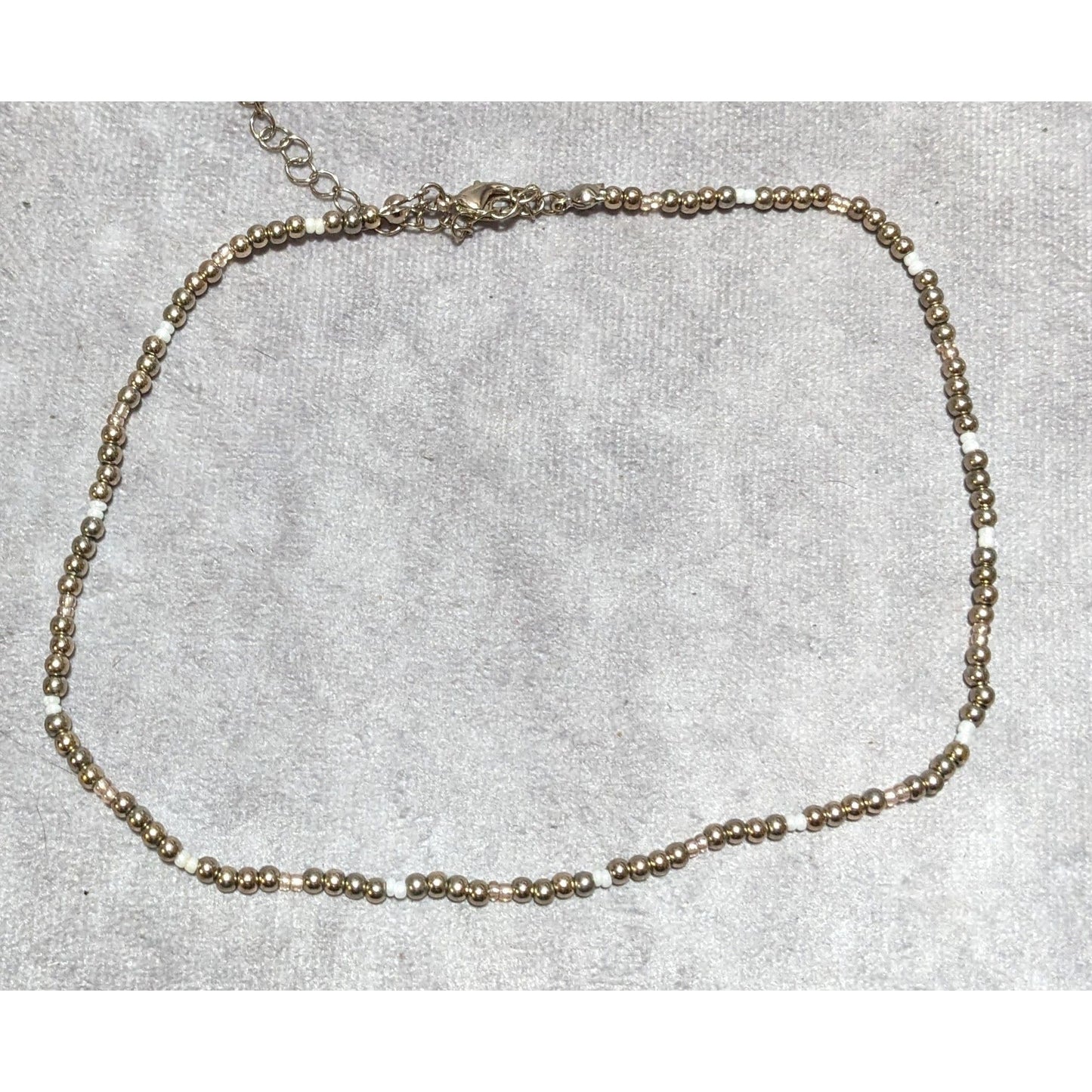 Simple Minimalist Metallic Glass Seed Bead Necklace