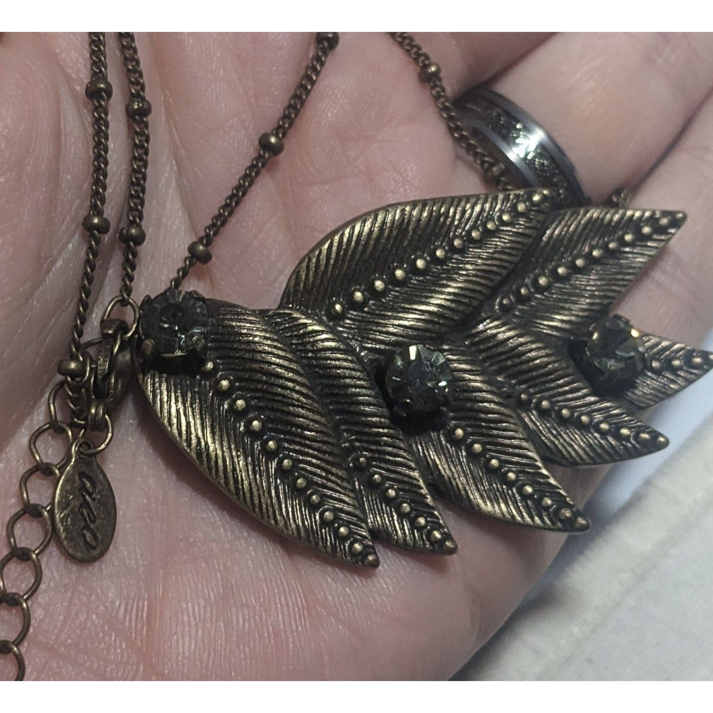 AEO Gold Rhinestone Leaf Necklace