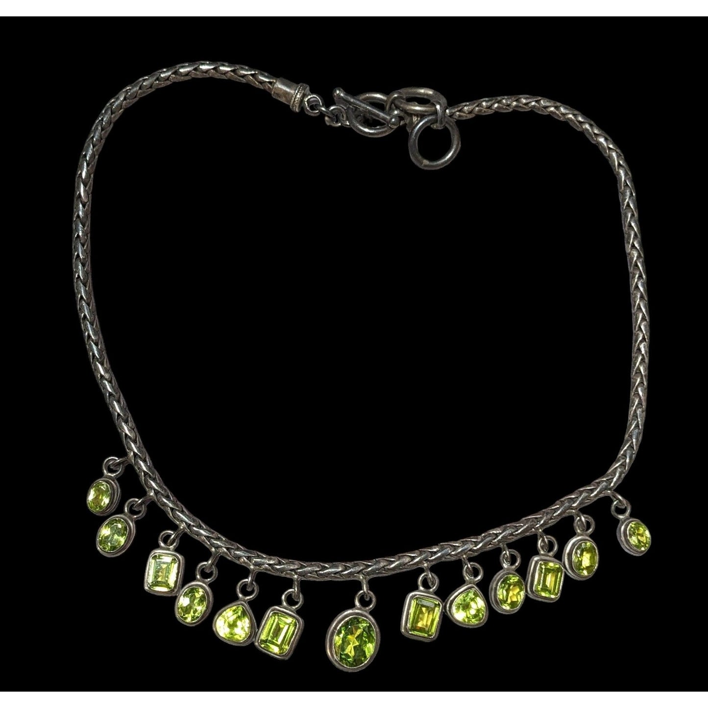 Vintage Sterling Silver Peridot Gemmed Fringe Necklace