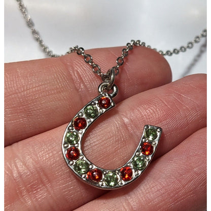 Red And Green Rhinestone Horseshoe Necklace