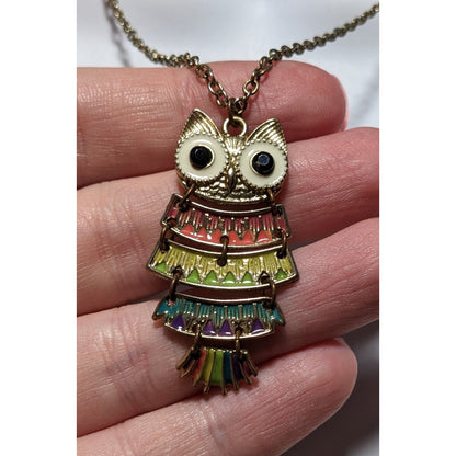 Rainbow Articulated Owl Necklace
