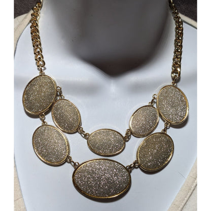 Charming Charlie Gold Silver Glitter Bib Necklace