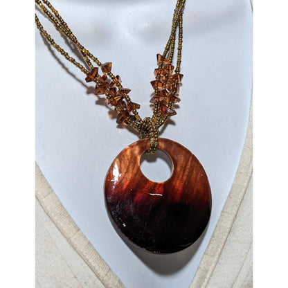 Mermaidcore Brown Beaded Shell Pendant Necklace