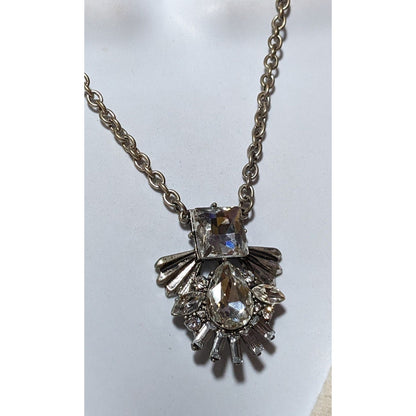 Art Deco Silver Glass Gemmed Pendant Necklace