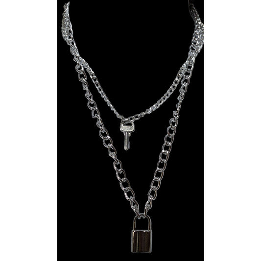 Multilayer Silver Padlock And Key Necklace