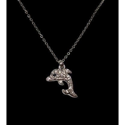 Reversible Silver Rhinestone Dolphin Necklace