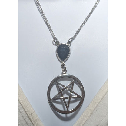 Gothic Teardrop Gemmed Pentagram Necklace