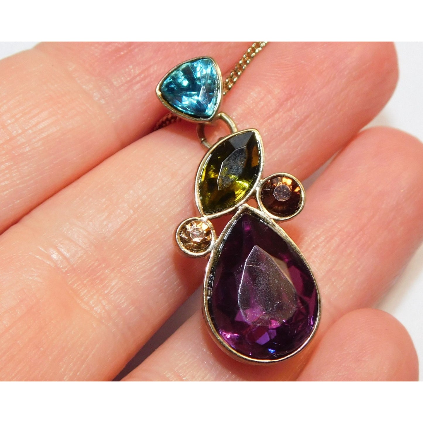 Vintage Rainbow Gem Pendant Necklace