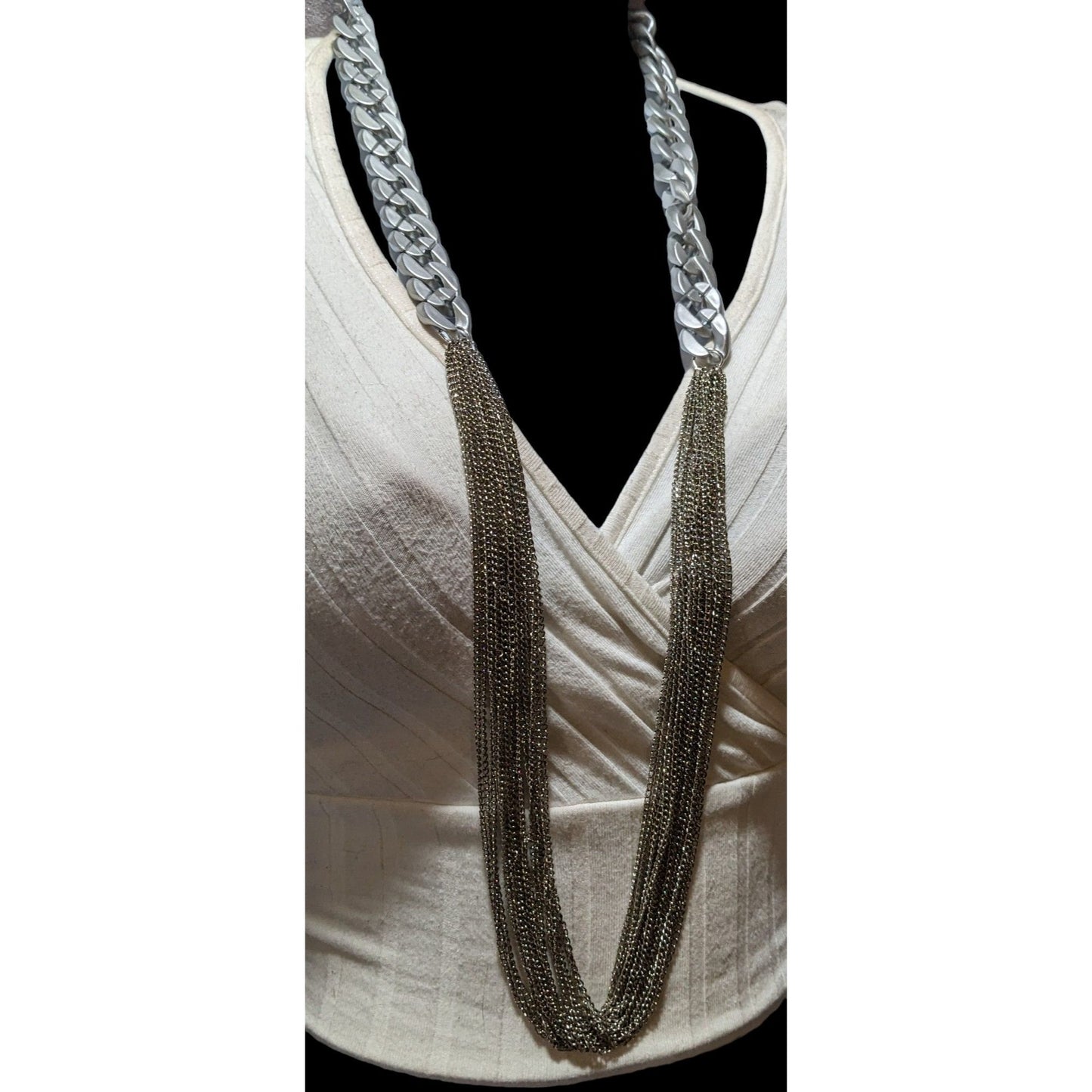 Silver Chain Costume Statement  Necklace