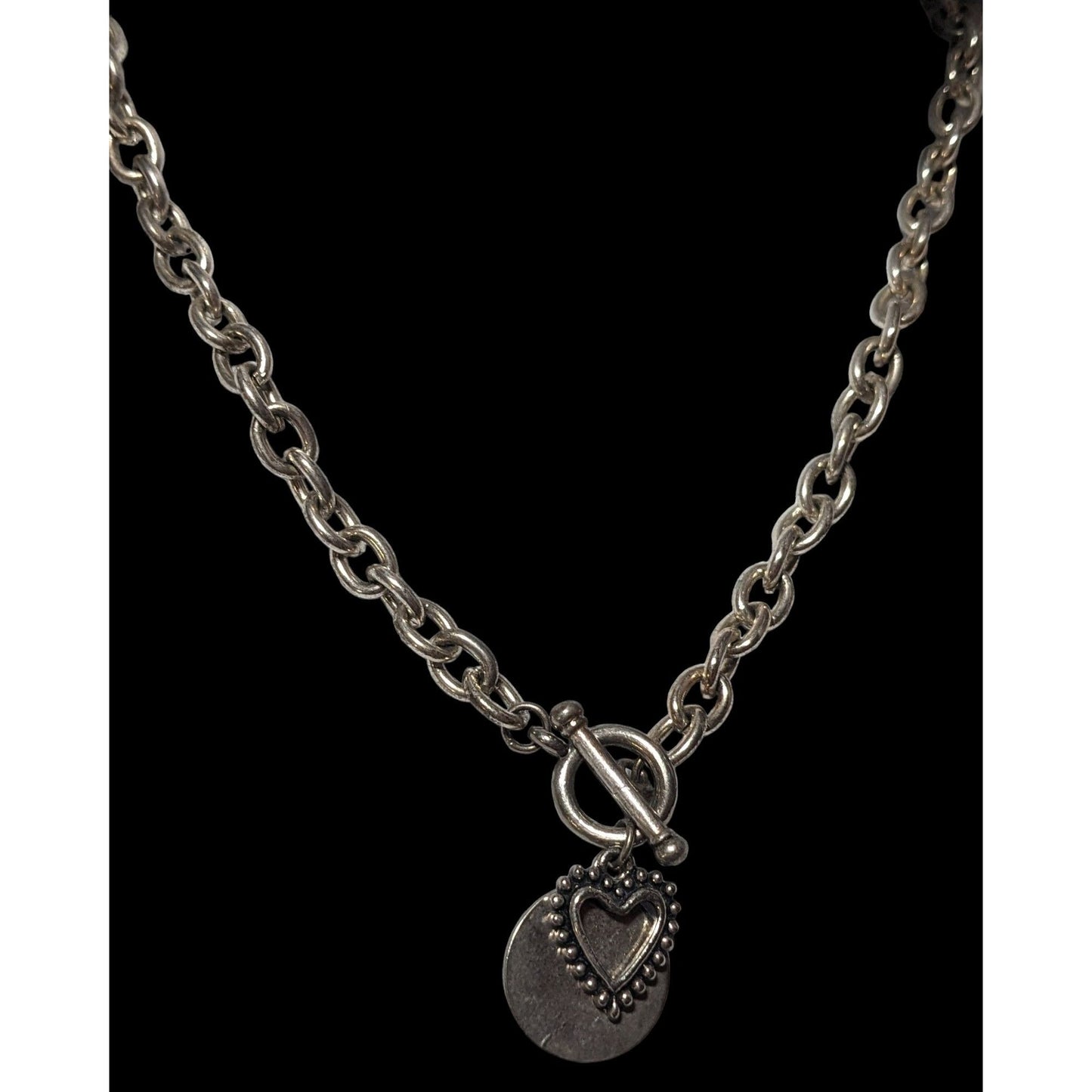 Silver Open Heart Pendant Toggle Necklace