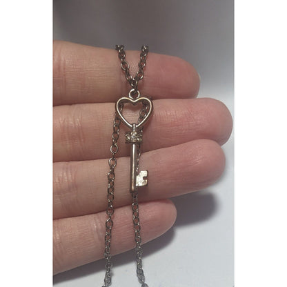 Silver Rhinestone Key Necklace