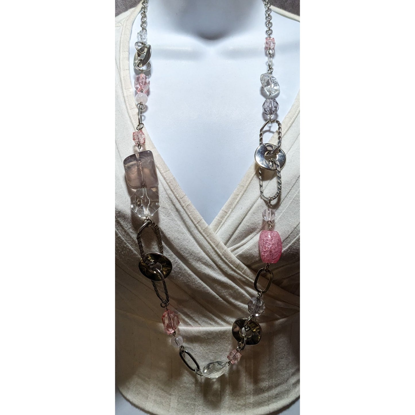 Pink And Silver Chunky Gemmed Statement Necklace