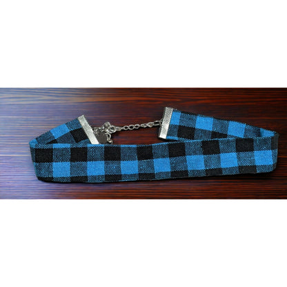 Charming Charlie Black And Blue Plaid Fabric Choker