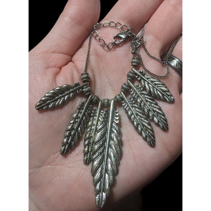 Silver Graduated Feather Charm  Necklace