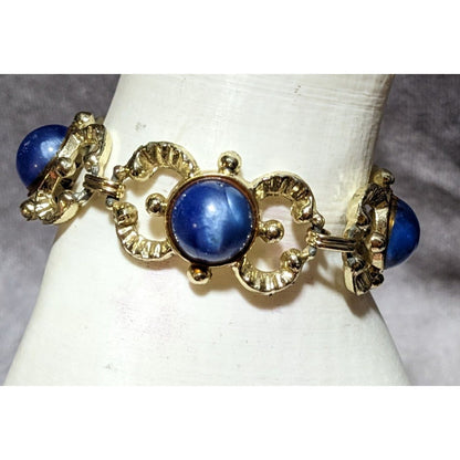 Vintage Art Nouveau Gold And Blue Gemmed Bracelet