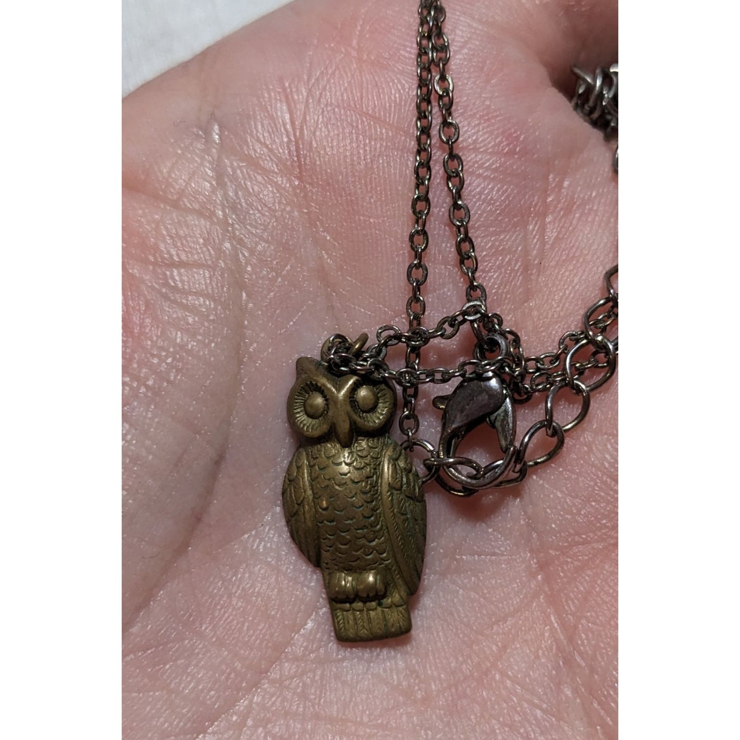 Vintage Minimalist Antiqued Gold Owl Necklace