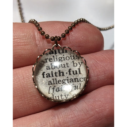 Faithful Scripture Book Bubble Pendant Necklace