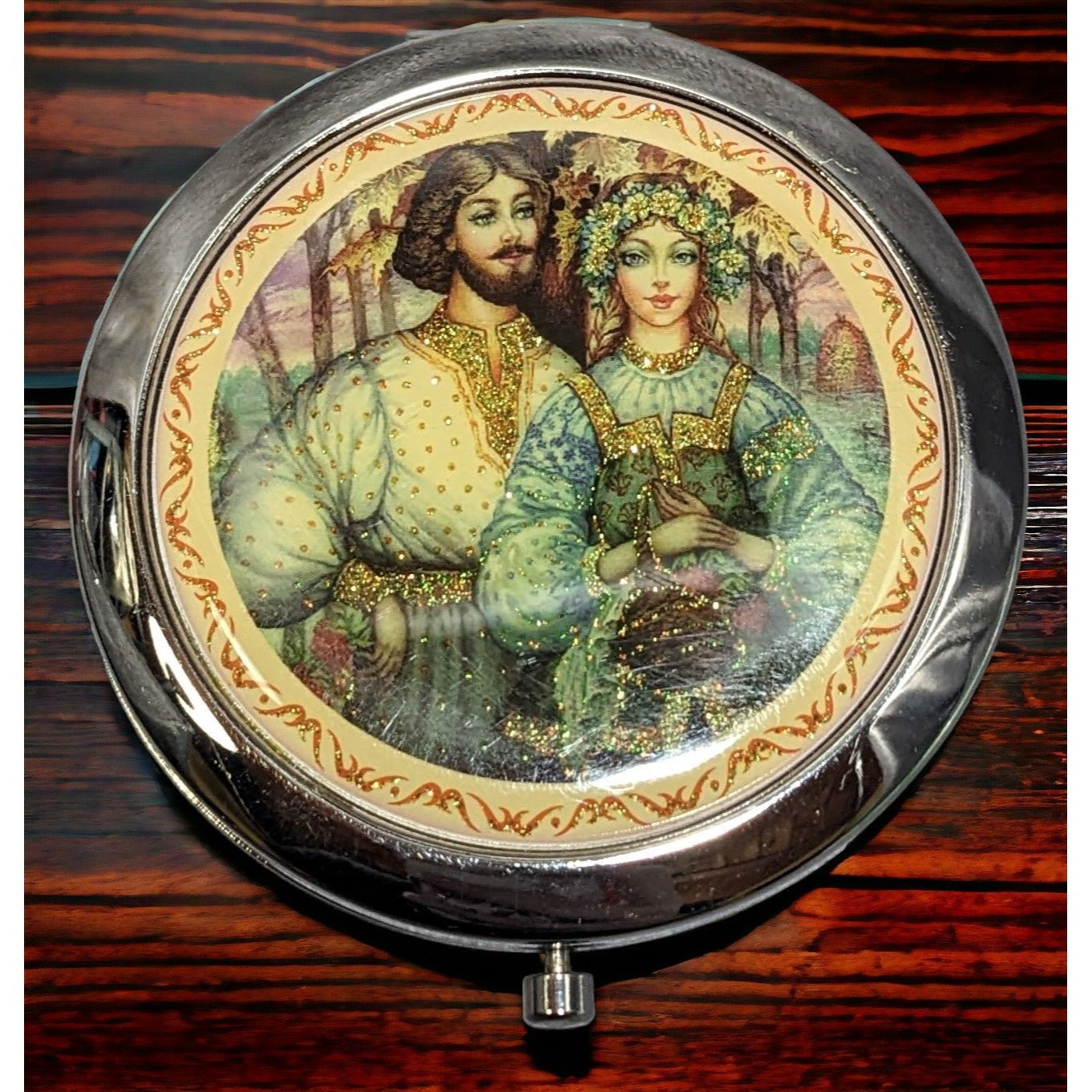 Vintage Cindy Russian Couple Double Compact Mirror