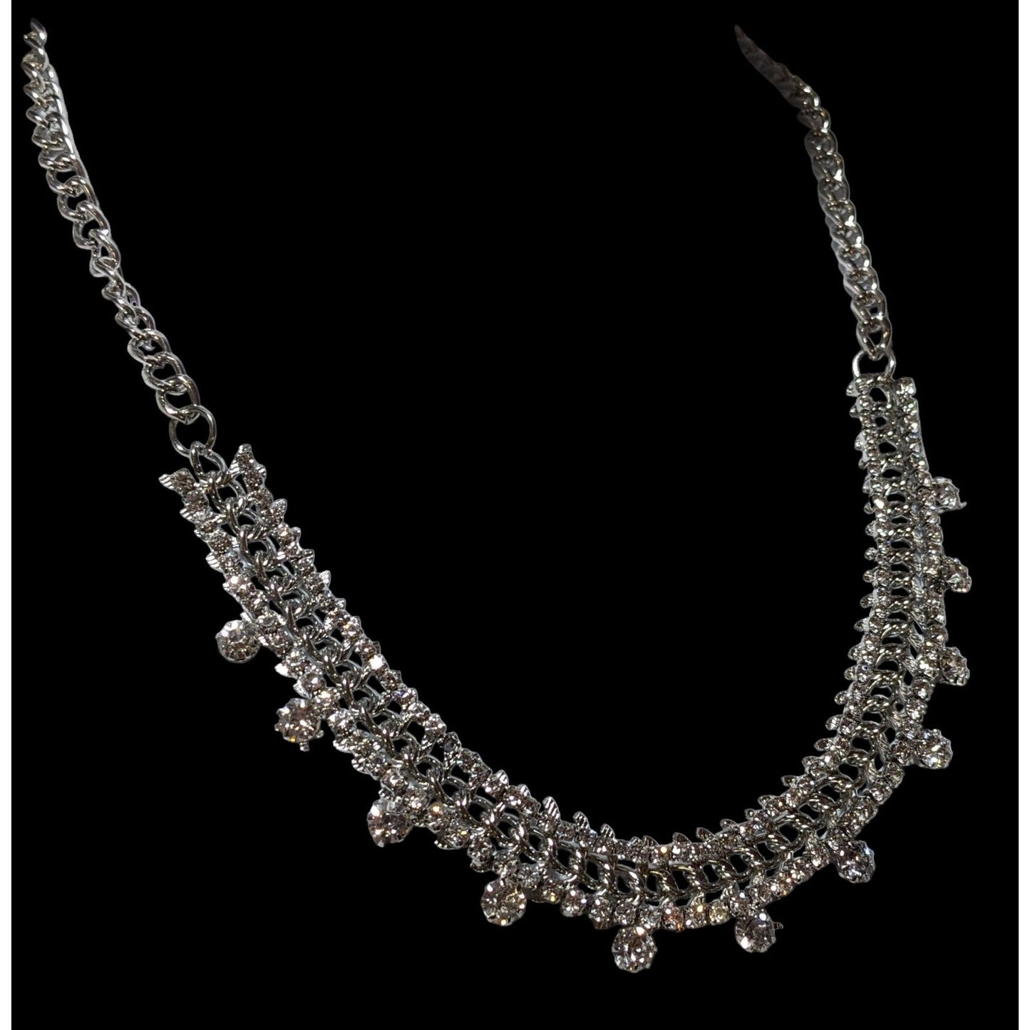 Elegant Silver Rhinestone Statement Necklace