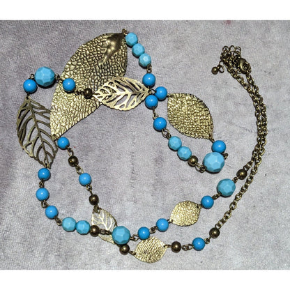 Blue And Gold Bohemian Beaded Feather Necklace