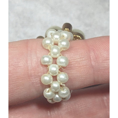 Vintage Roman Faux Pearl Rhinestone Stretch Cluster Ring Size 7