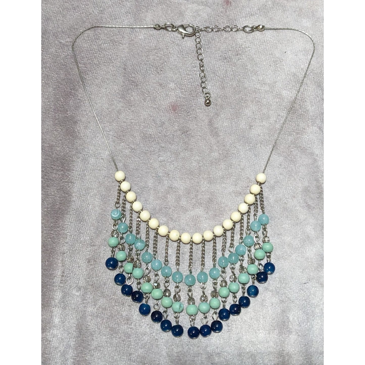 Retro Bohemian Blue Beaded Fringe Necklace