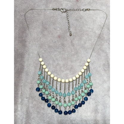 Retro Bohemian Blue Beaded Fringe Necklace