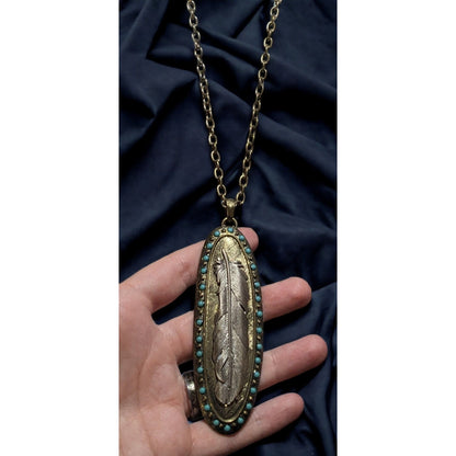 Bohemian Metal Turquoise Feather Pendant Necklace