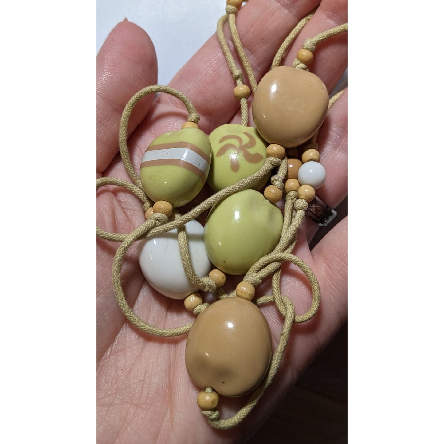 Vintage Floral Yellow Kukui Nut Necklace