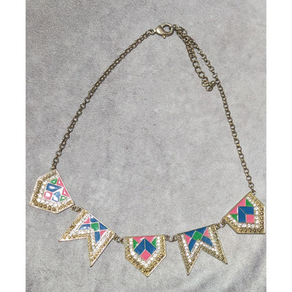 Retro Glam Rainbow Geometric Statement Necklace