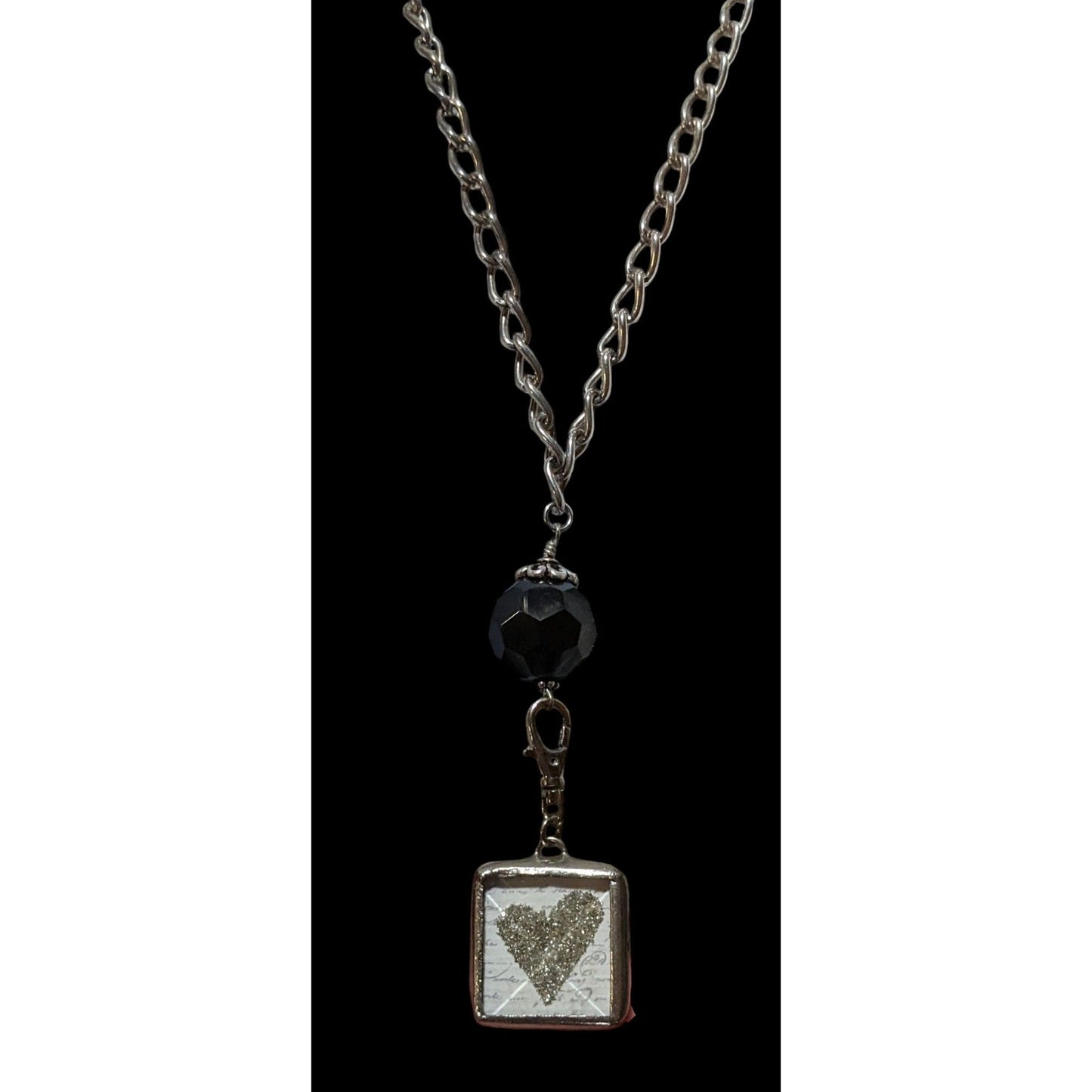 Unique Glitter Heart C Reversible Pendant Necklace