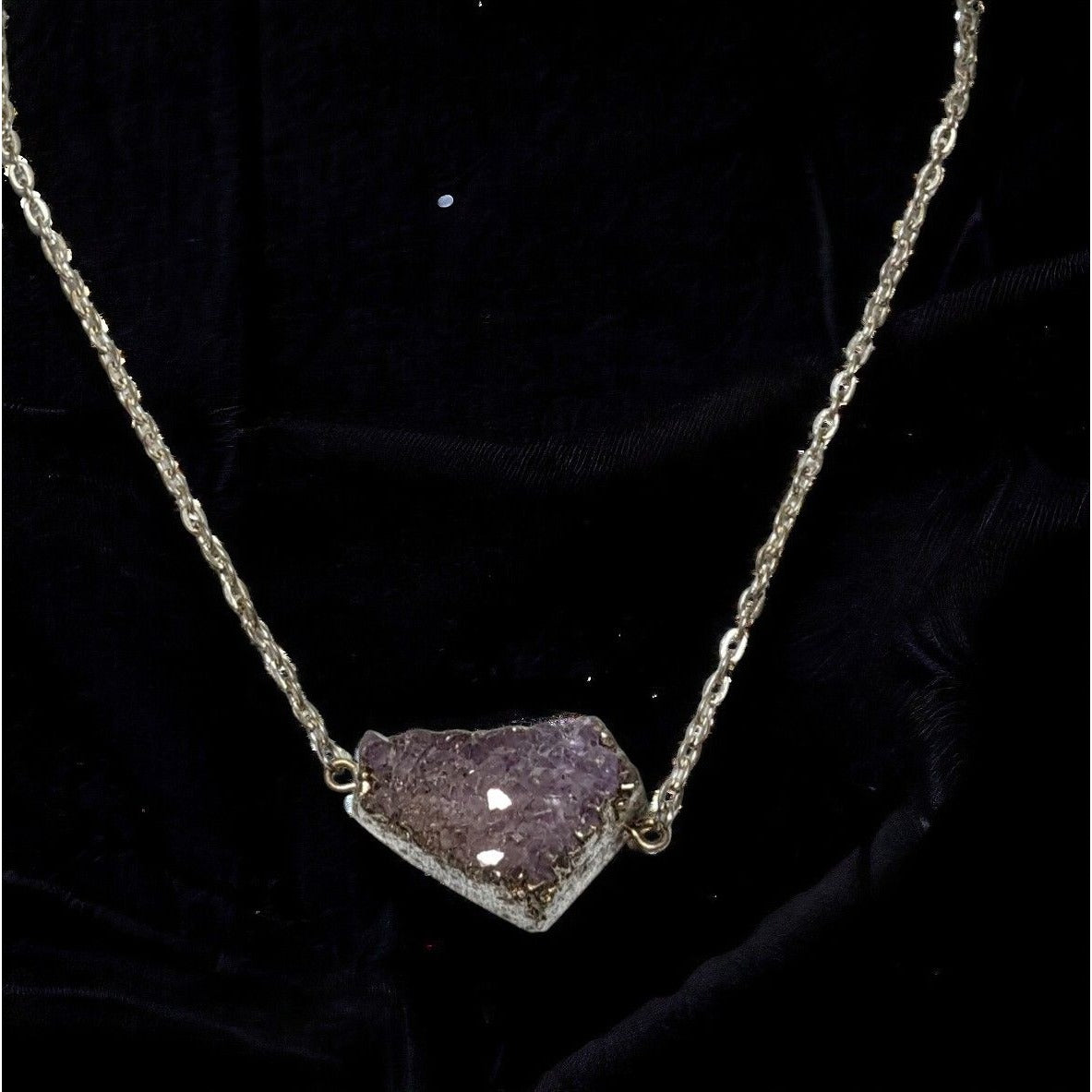 Druzy Amethyst Chunk Pendant Necklace