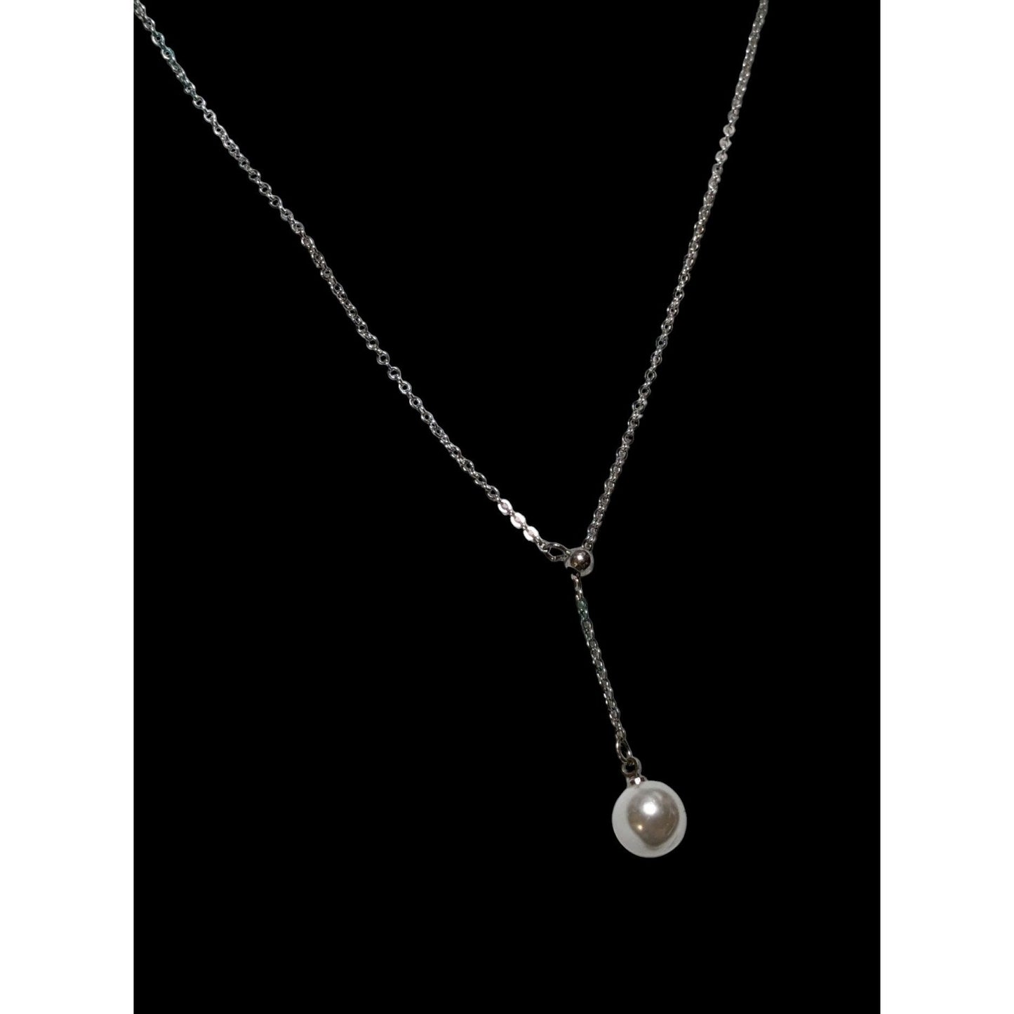 Minimalist Sterling Pearl Lariat Necklace